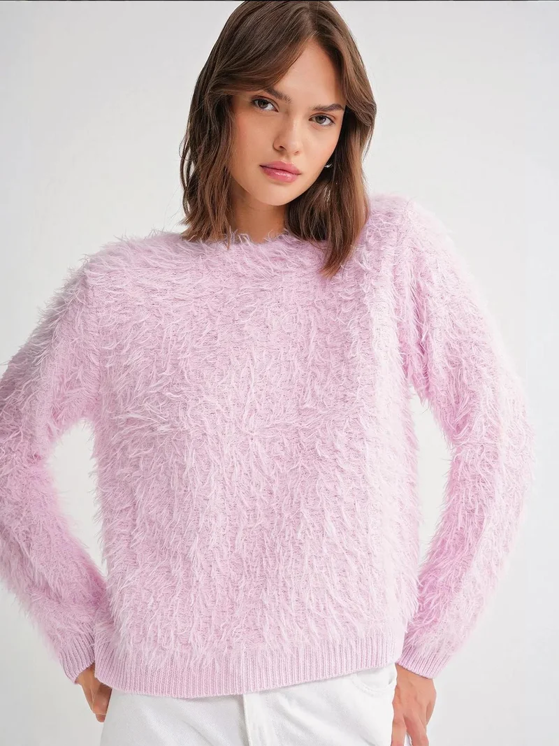 MixRay Mixray Soft Plush Textured Knit Sweater