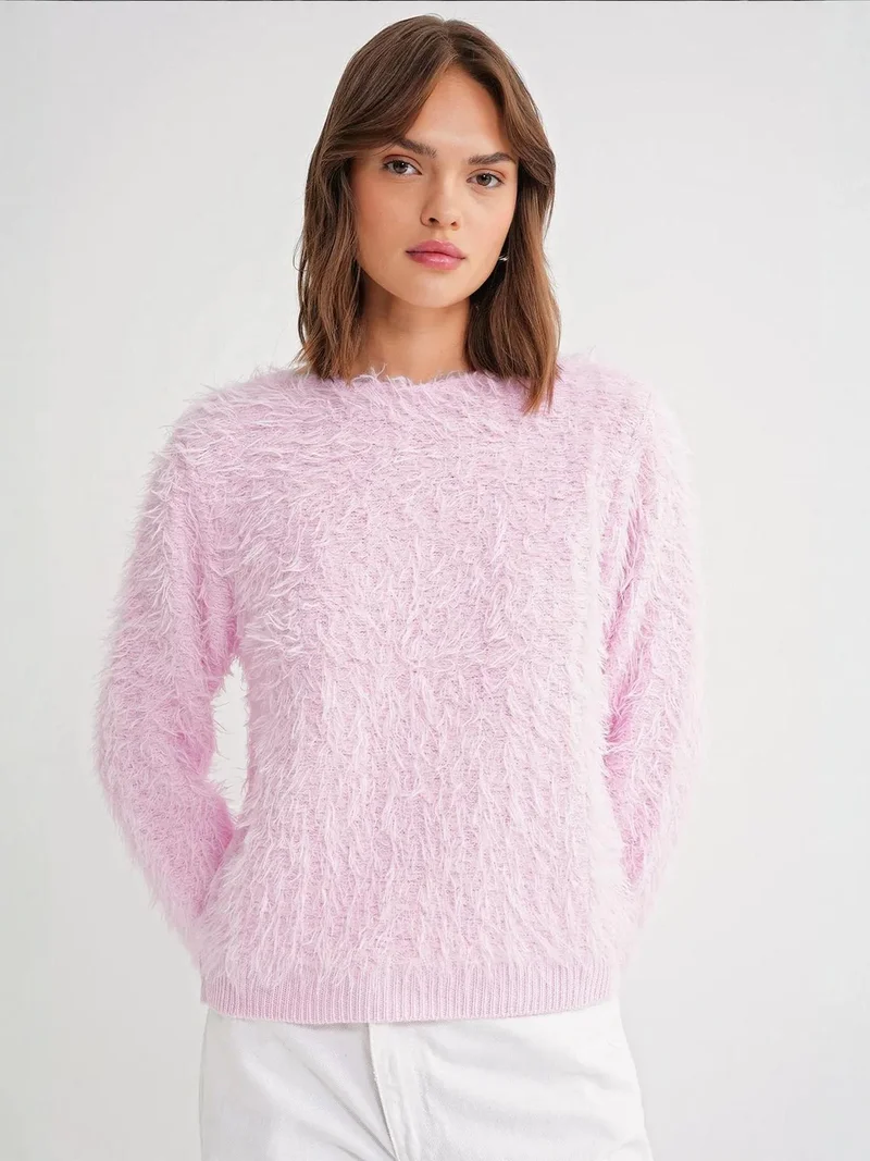 Mixray Powder Pink Mixray Soft Plush Textured Knit Sweater for Women | Best Price UAE