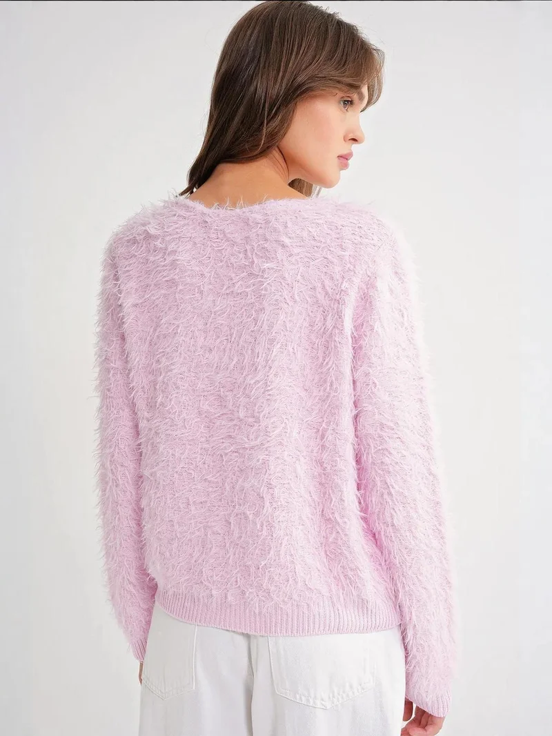 Mixray Powder Pink Mixray Soft Plush Textured Knit Sweater for Women | Best Price UAE