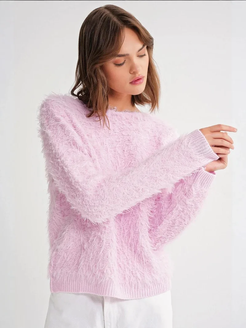 Mixray Powder Pink Mixray Soft Plush Textured Knit Sweater for Women | Best Price UAE