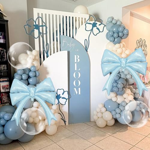Froova Dusty Blue Balloon Garland Arch Kit 107PCS Dusty Fog Blue and White Balloons with Bow Balloon Decor for Coquette Birthday Baby Bridal Shower Wedding Party Decorations - Image 5
