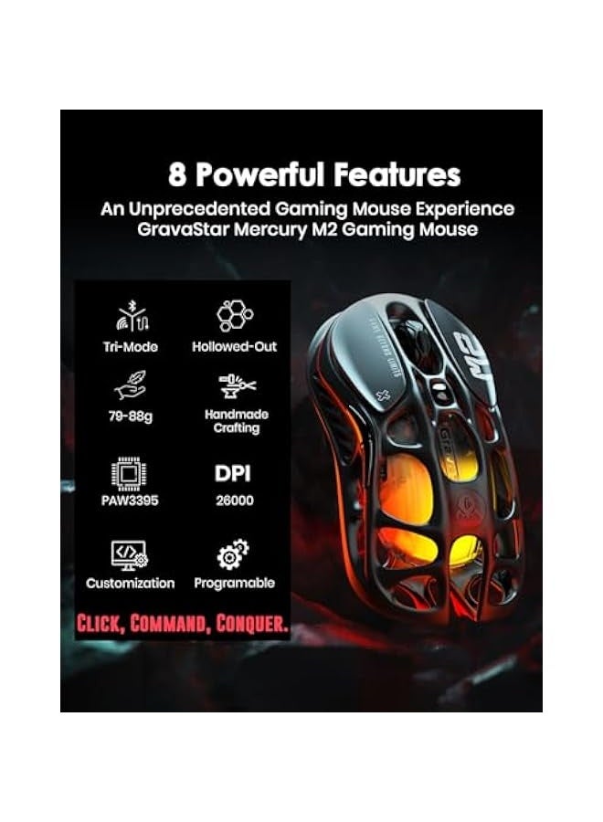 Mercury M2 Wireless Gaming Mouse with 26,000 DPI, PAW3395DM Sensor -79g Lightweight Hollowed-Out Design -5 Programmable ons -5 Dynamic Lightsync RGB - Stealth Black - Image 2