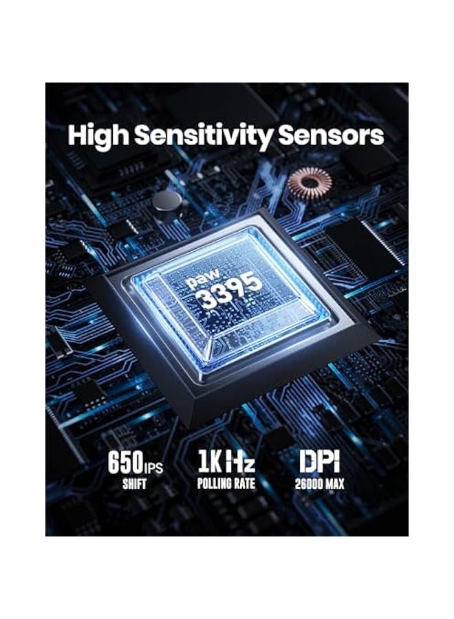 Mercury M2 Wireless Gaming Mouse with 26,000 DPI, PAW3395DM Sensor -79g Lightweight Hollowed-Out Design -5 Programmable ons -5 Dynamic Lightsync RGB - Stealth Black - Image 3