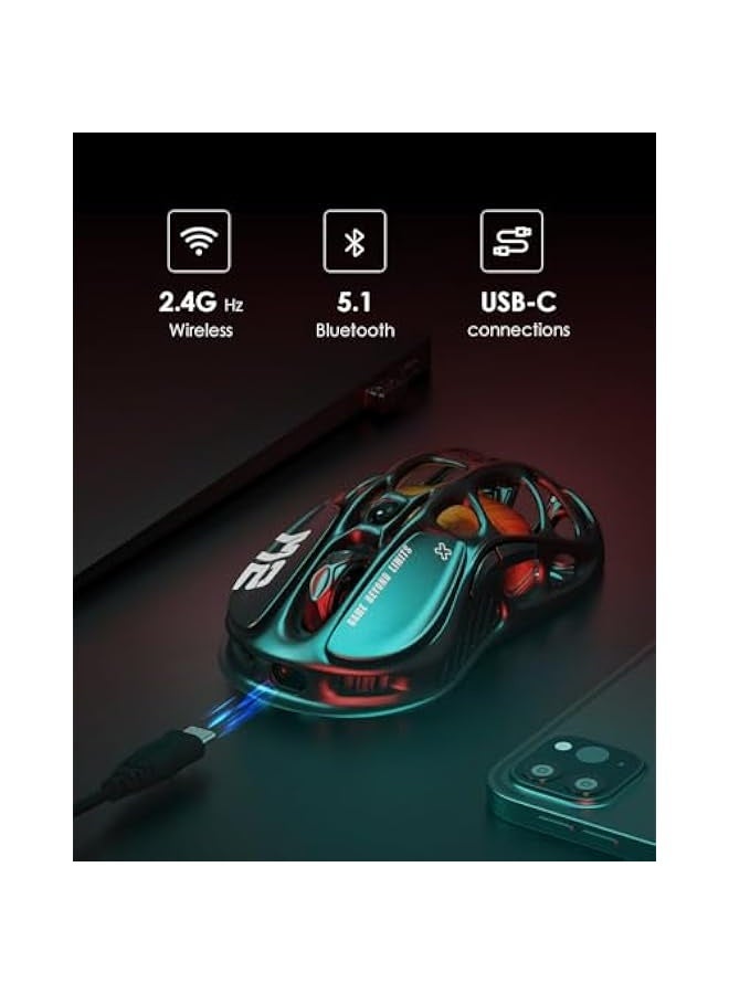 Mercury M2 Wireless Gaming Mouse with 26,000 DPI, PAW3395DM Sensor -79g Lightweight Hollowed-Out Design -5 Programmable ons -5 Dynamic Lightsync RGB - Stealth Black - Image 5