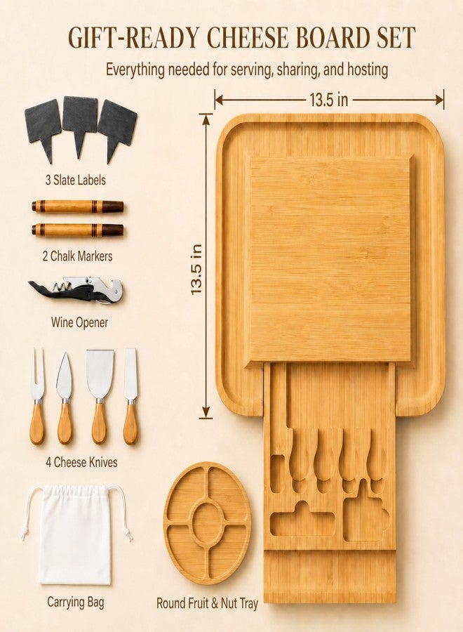Bambüsi Charcuterie Boards Gift Set, Bamboo Cheese Board with Serving Accessories - Image 3