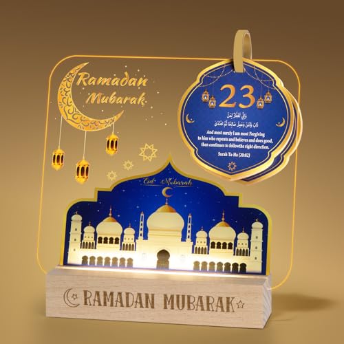 YLQQYL Ramadan Calendar DecorationsUpgrade the Bilingual Quran QuotationsAcrylic Eid Light with Countdown Calendar for Home Decor Mubarak Gift for Table Centerpieces - Image 1