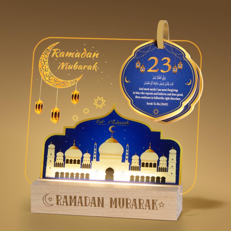 YLQQYL Ramadan Calendar DecorationsUpgrade the Bilingual Quran QuotationsAcrylic Eid Light with Countdown Calendar for Home Decor Mubarak Gift for Table Centerpieces - Image 2