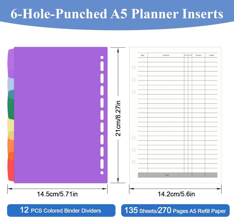 Antner A5 Finance Refill Paper Planner Refills, 135 Sheets 6-Hole Finance Records Loose Leaf Filler Paper with Binder Dividers for A5 6-Ring Budget Binder, Refillable Notebook, Accounting Book Inserts - Image 2