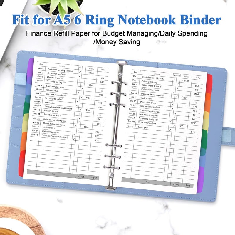 Antner A5 Finance Refill Paper Planner Refills, 135 Sheets 6-Hole Finance Records Loose Leaf Filler Paper with Binder Dividers for A5 6-Ring Budget Binder, Refillable Notebook, Accounting Book Inserts - Image 4