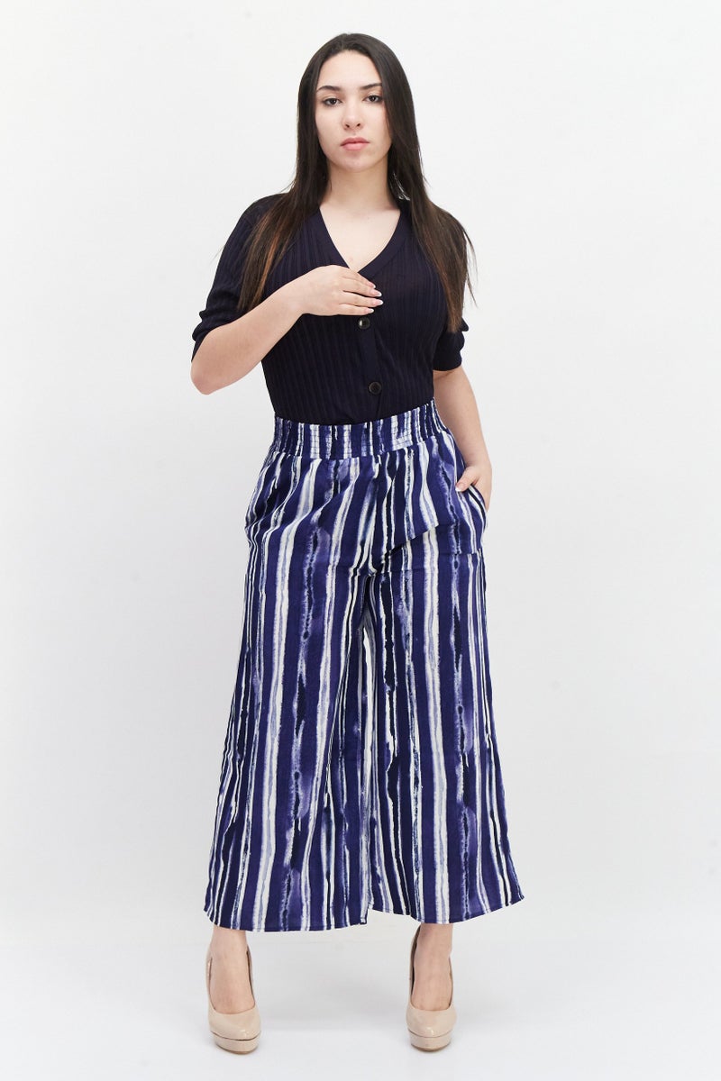 French Connection Women Regular Fit Tie Dye Palazzo Pants, Navy Blue Combo  - Image 2