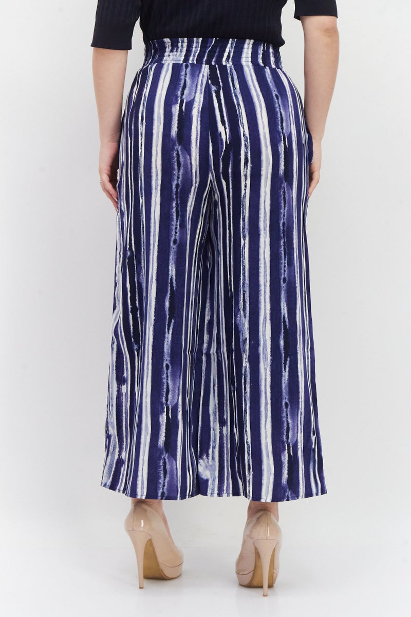 French Connection Women Regular Fit Tie Dye Palazzo Pants, Navy Blue Combo  - Image 4