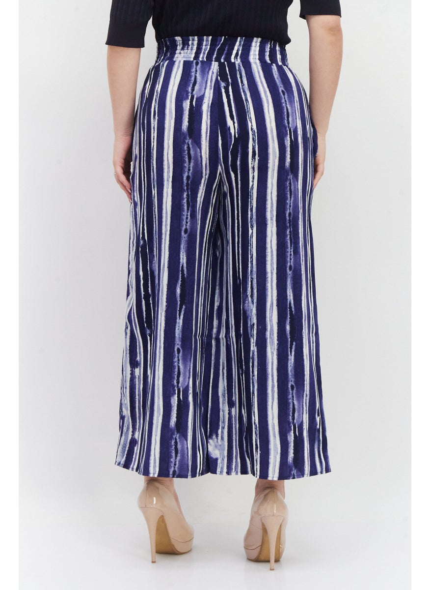 French Connection Women Regular Fit Tie Dye Palazzo Pants, Navy Blue Combo  - Image 4