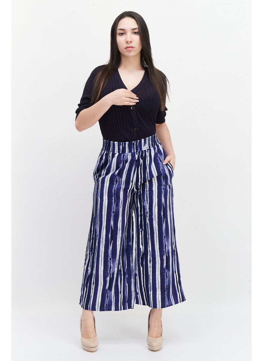 French Connection Women Regular Fit Tie Dye Palazzo Pants, Navy Blue Combo  - Image 2