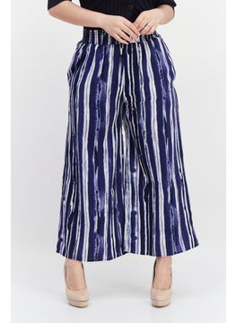 French Connection Women Regular Fit Tie Dye Palazzo Pants, Navy Blue Combo  - Image 1