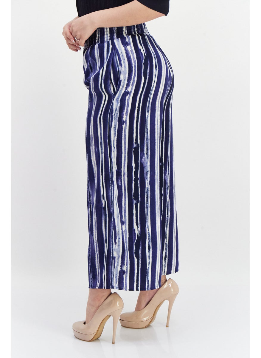French Connection Women Regular Fit Tie Dye Palazzo Pants, Navy Blue Combo  - Image 3