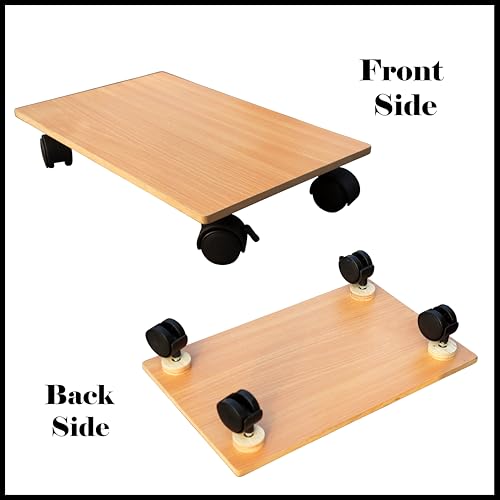 HOMECUTE Heavy Duty Wooden CPU Trolley, Computer Tower Stand for Home & Office with 4 Caster Wheels-6 X 10 Inch (Beige) - Image 4