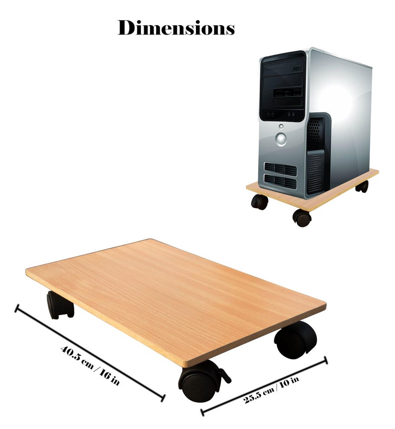 HOMECUTE Heavy Duty Wooden CPU Trolley, Computer Tower Stand for Home & Office with 4 Caster Wheels-6 X 10 Inch (Beige) - Image 2