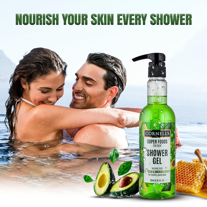 CORNELLS WELLNESS CORNELLS Super Foods Avocado & Manuka Honey Shower Gel For Healthy & Plump Skin | For Men & Women Moisturizing & Skin-Nourishing Body Wash - 500ml - Image 4