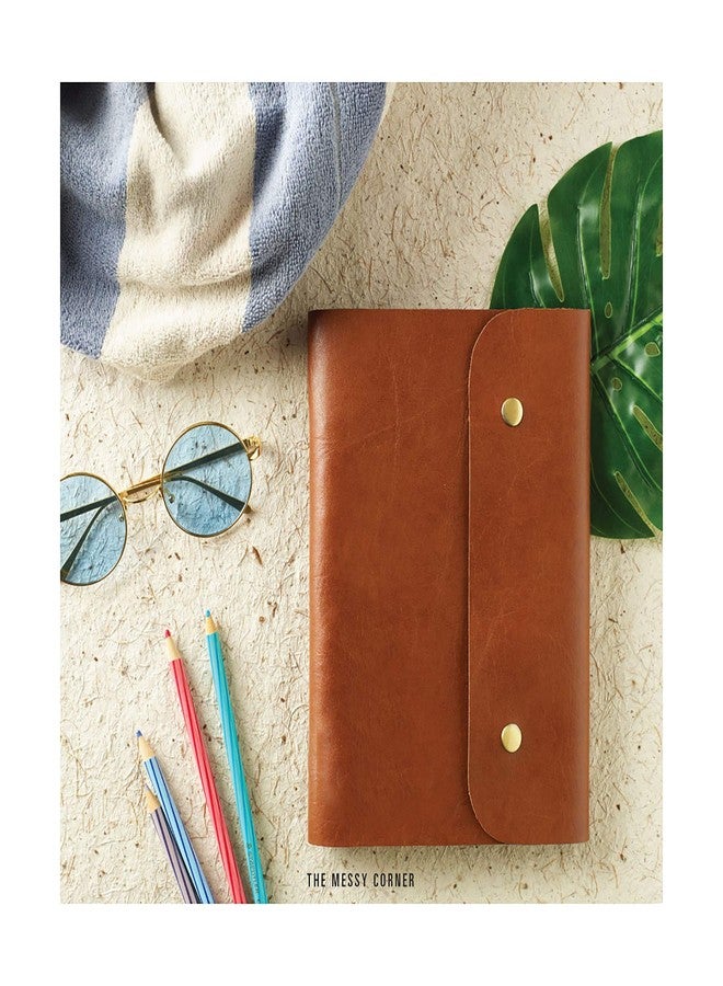 The Messy Corner Leather Button Diary | A5 Travel Notebook & Daily Planner for Men and Women | Vegan & Premium Quality | 105 GSM, 140 Ruled Pages - Stylish Brown Notepad - Image 4