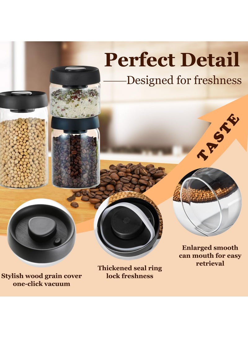 Jolley Coffee bean storage container, kitchen storage cabinet sealed glass jar set, with vacuum valve cover, suitable for vacuum preservation of tea, sugar, biscuits, spices, dry food, etc. - Image 2