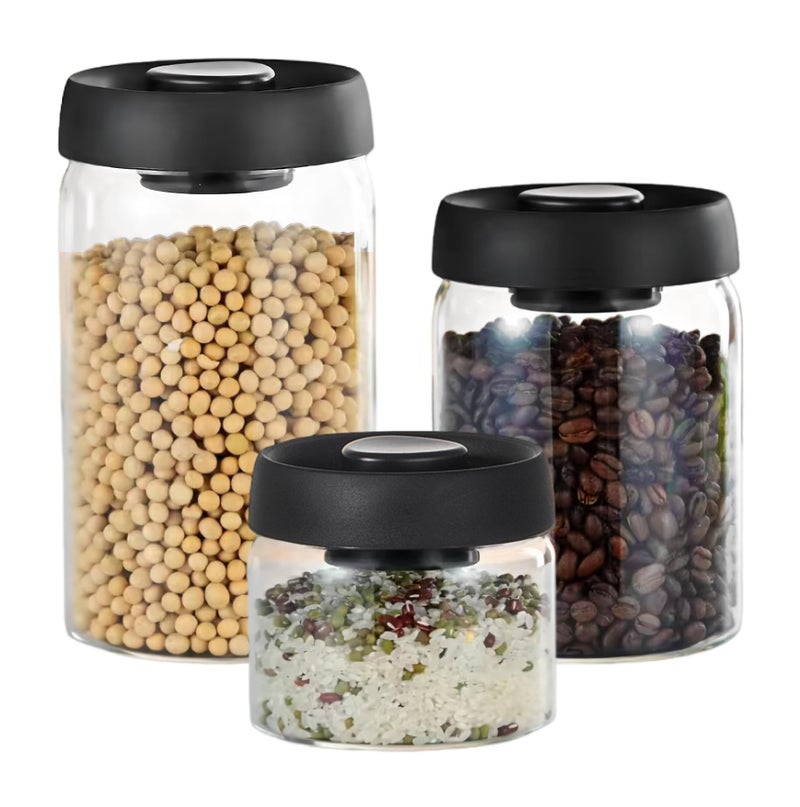 Jolley Coffee bean storage container, kitchen storage cabinet sealed glass jar set, with vacuum valve cover, suitable for vacuum preservation of tea, sugar, biscuits, spices, dry food, etc. - Image 1