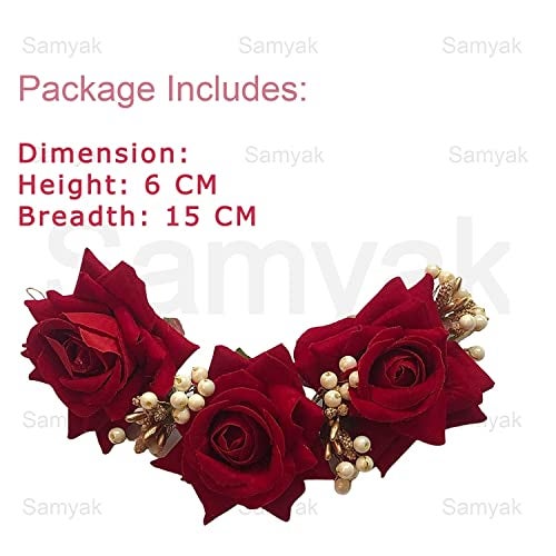 Samyak Beautiful Handmade Artificial Rose Flower Hair Pin | Gajra | Bridal Wedding Headdress | Jewellery | Bun Juda Decoration Headband Veni Accessories Bridesmaid Women & Girls (Red) - Image 4