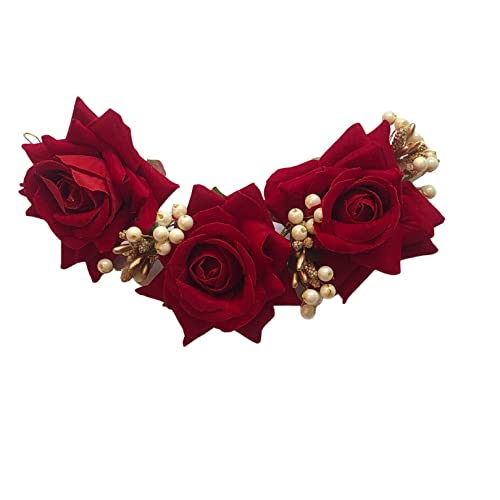 Samyak Beautiful Handmade Artificial Rose Flower Hair Pin | Gajra | Bridal Wedding Headdress | Jewellery | Bun Juda Decoration Headband Veni Accessories Bridesmaid Women & Girls (Red) - Image 1
