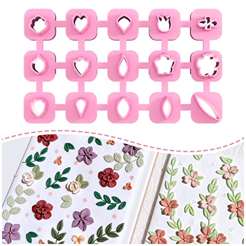 Keoker Mini Polymer Clay Cutters - 15 Shapes Mini Flower Polymer Clay Cutters for Earrings Making, Leaf Clay Earring Cutter Set, Clay Cutters for Polymer Clay Jewelry - Image 1