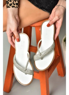 Fox Shoes S250050109 White Stone Flip Flops Women's Slippers  - Image 4