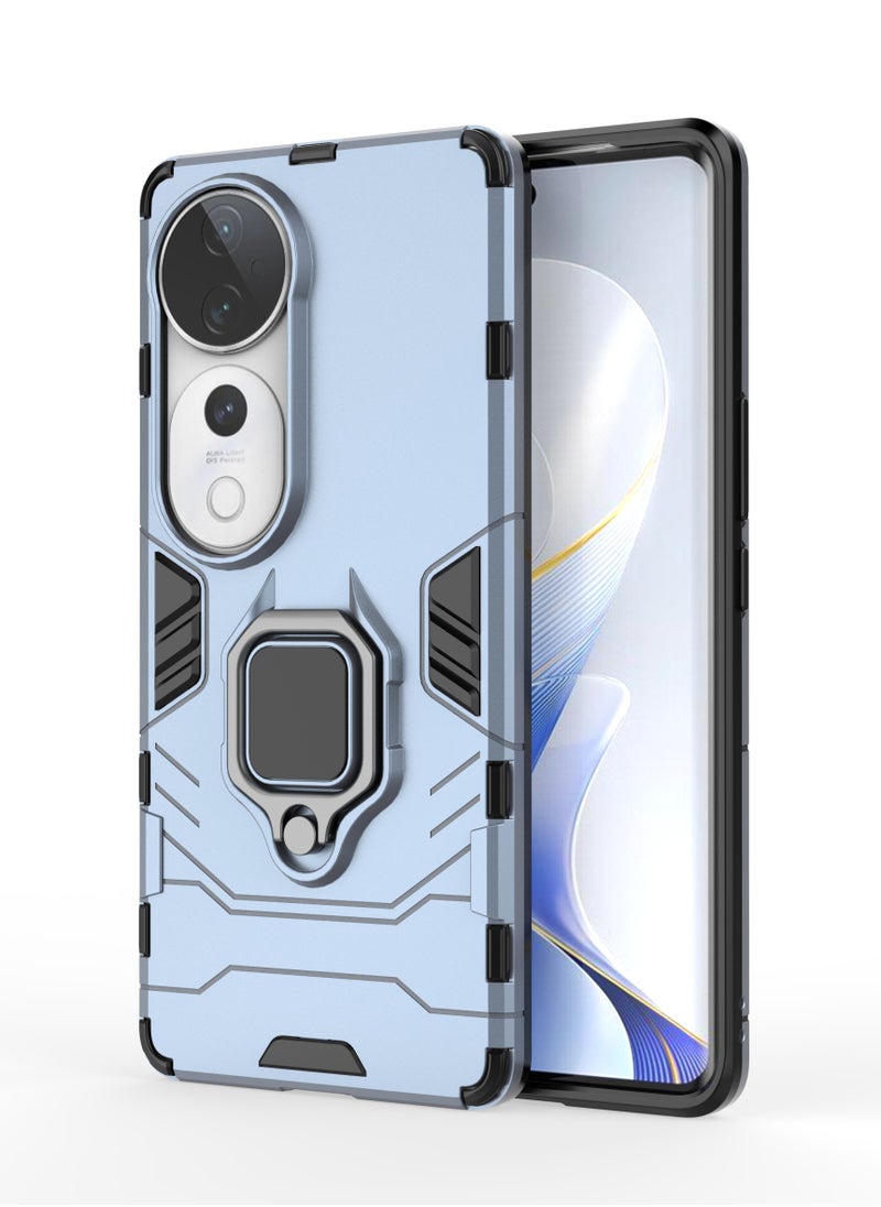 Youque - Case for Vivo V40 Shockproof Armor Protective Heavy Duty Shockproof Phone Case Cover with Kickstand, Blue - Image 1