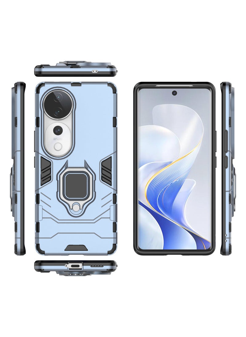 Youque - Case for Vivo V40 Shockproof Armor Protective Heavy Duty Shockproof Phone Case Cover with Kickstand, Blue - Image 1