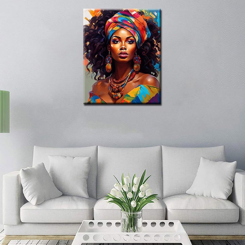 Tucocoo Paint by Number African Women Graffiti Portrait DIY Painting on Canvas with Brushes Acrylic Paints Afro Black Women Paint by Numbers for Adults and Kids Student Beginner 16x20 InchFrameless - Image 3