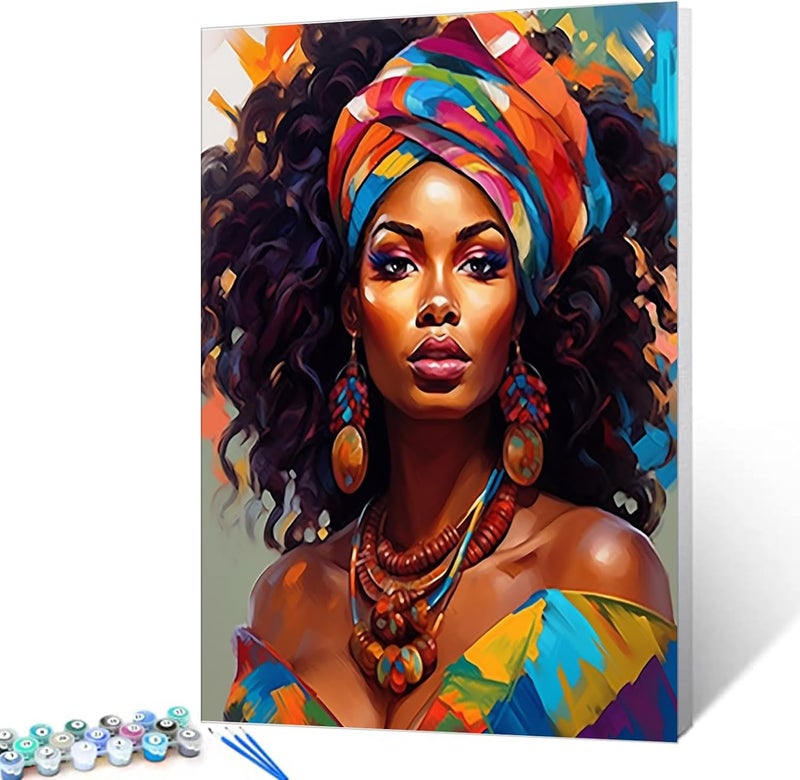 Tucocoo Paint by Number African Women Graffiti Portrait DIY Painting on Canvas with Brushes Acrylic Paints Afro Black Women Paint by Numbers for Adults and Kids Student Beginner 16x20 InchFrameless - Image 2