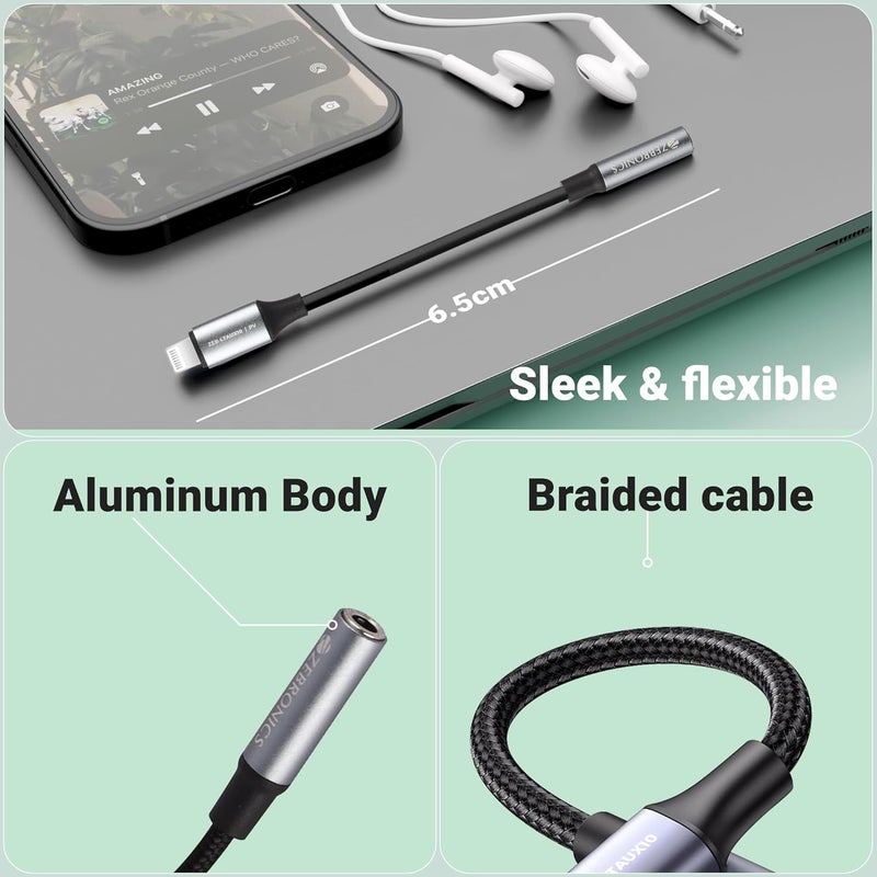 ZEBRONICS LTAux10, Lightning to 3.5 mm Converter, Built-in DAC Chip, Braided Cable, Aluminum Body, Supports Both Mic & Audio, Compatible with iPhone 14 | 13 | 12 | 11 | XS | X | 8 | 7 | 6 | 5 - Image 5