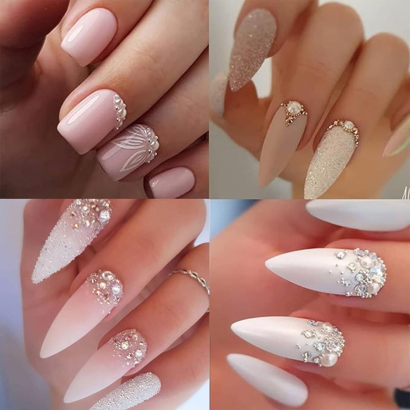 VOTACOS Nail Art Pearls with Nail Rhinestones Glue Gel Flatback Pearls Nail Charms Luxurious Nail Supplies Accessories Gold Silver Nail Gems Jewelry Pearls for Women Nail Design - Image 3