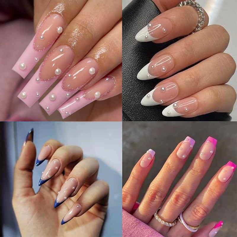 VOTACOS Nail Art Pearls with Nail Rhinestones Glue Gel Flatback Pearls Nail Charms Luxurious Nail Supplies Accessories Gold Silver Nail Gems Jewelry Pearls for Women Nail Design - Image 2