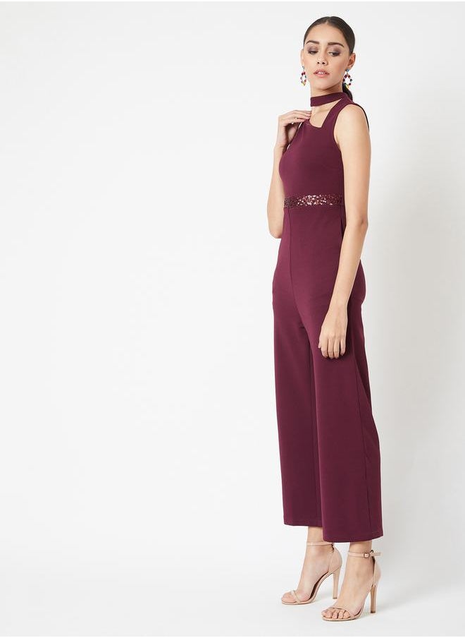 Miss Chase - Cut Out Detail Sequin Waistband Sleeveless Jumpsuit with Pocket by Styli - Image 1