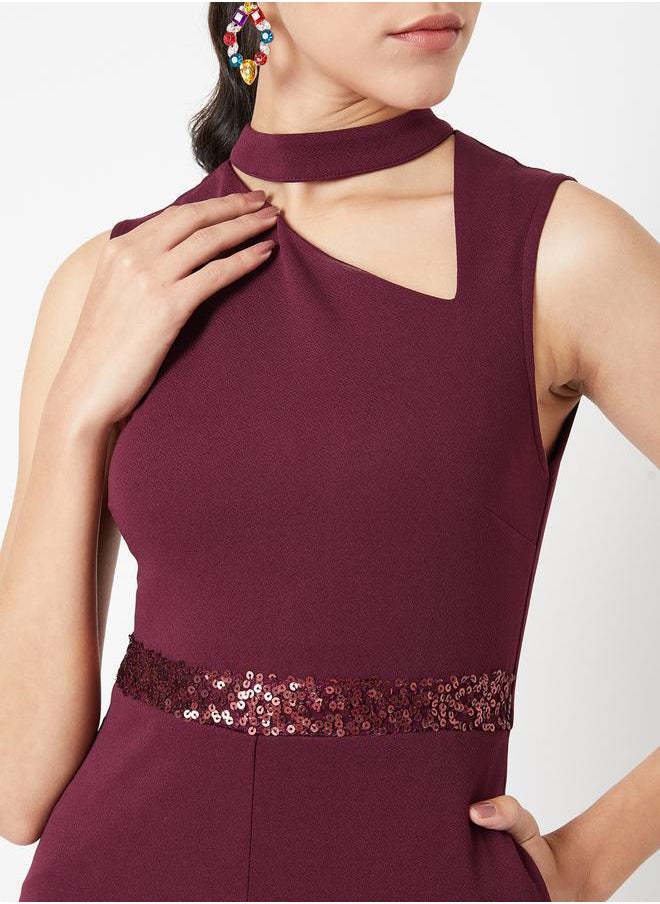 Miss Chase - Cut Out Detail Sequin Waistband Sleeveless Jumpsuit with Pocket by Styli - Image 1