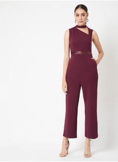 Cut Out Detail Sequin Waistband Sleeveless Jumpsuit with Pocket by Styli