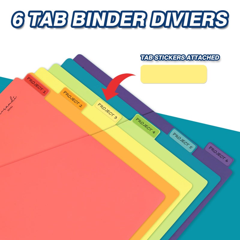 H4D Plastic Dividers for 3 Ring Binder, 6-Tab, Dividers with Two Pockets, Primary Colors, Letter Size, 1 Set - Image 3