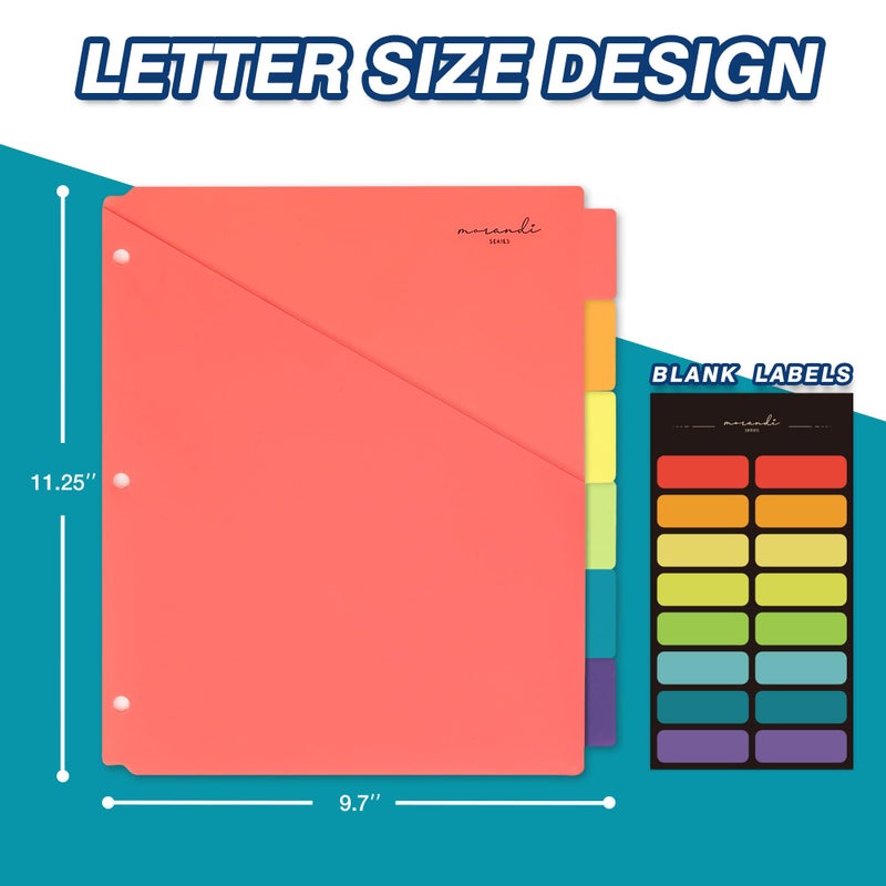 H4D Plastic Dividers for 3 Ring Binder, 6-Tab, Dividers with Two Pockets, Primary Colors, Letter Size, 1 Set - Image 2