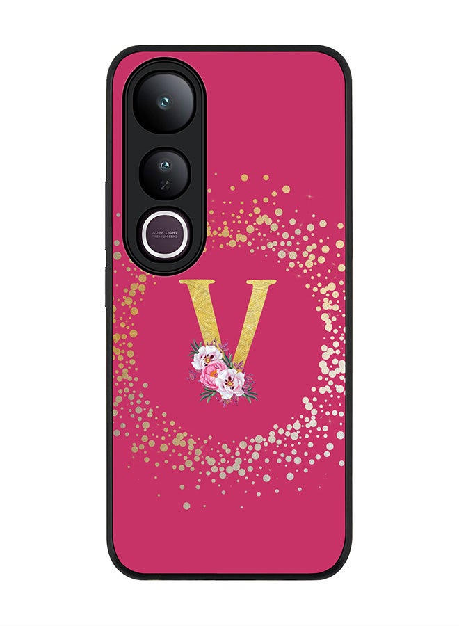 Stylizedd For vivo V50 Lite Case,Slim fit Camera Protection, Shockproof Thin Phone cover  - Custom Monogram Floral - V ( Deep Pink )
