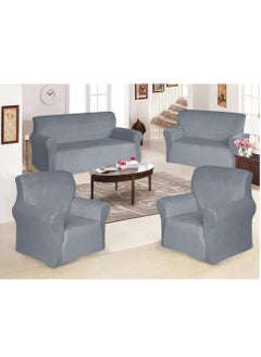 EVORY HOME Velvet non-slip Super Stretchable Sofa Covers Set for Seven Seats of 4 Pieces in Grey  - Image 1