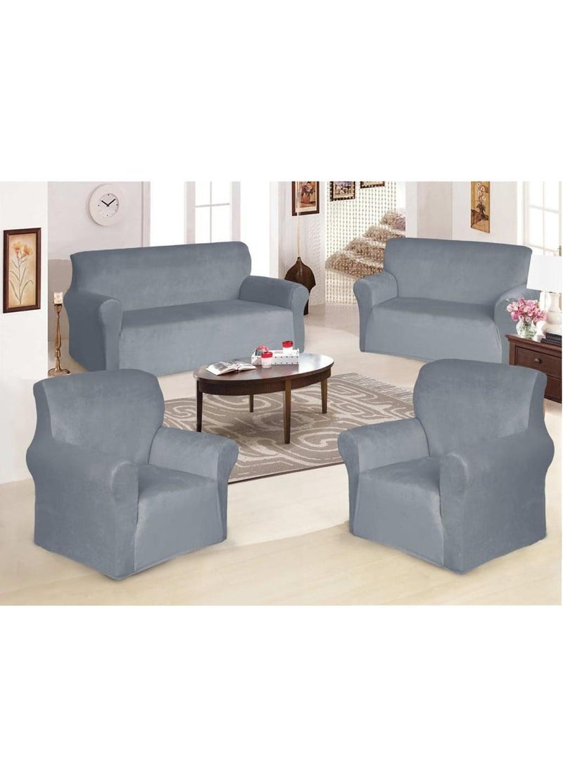 EVORY HOME Velvet non-slip Super Stretchable Sofa Covers Set for Seven Seats of 4 Pieces in Grey  - Image 1