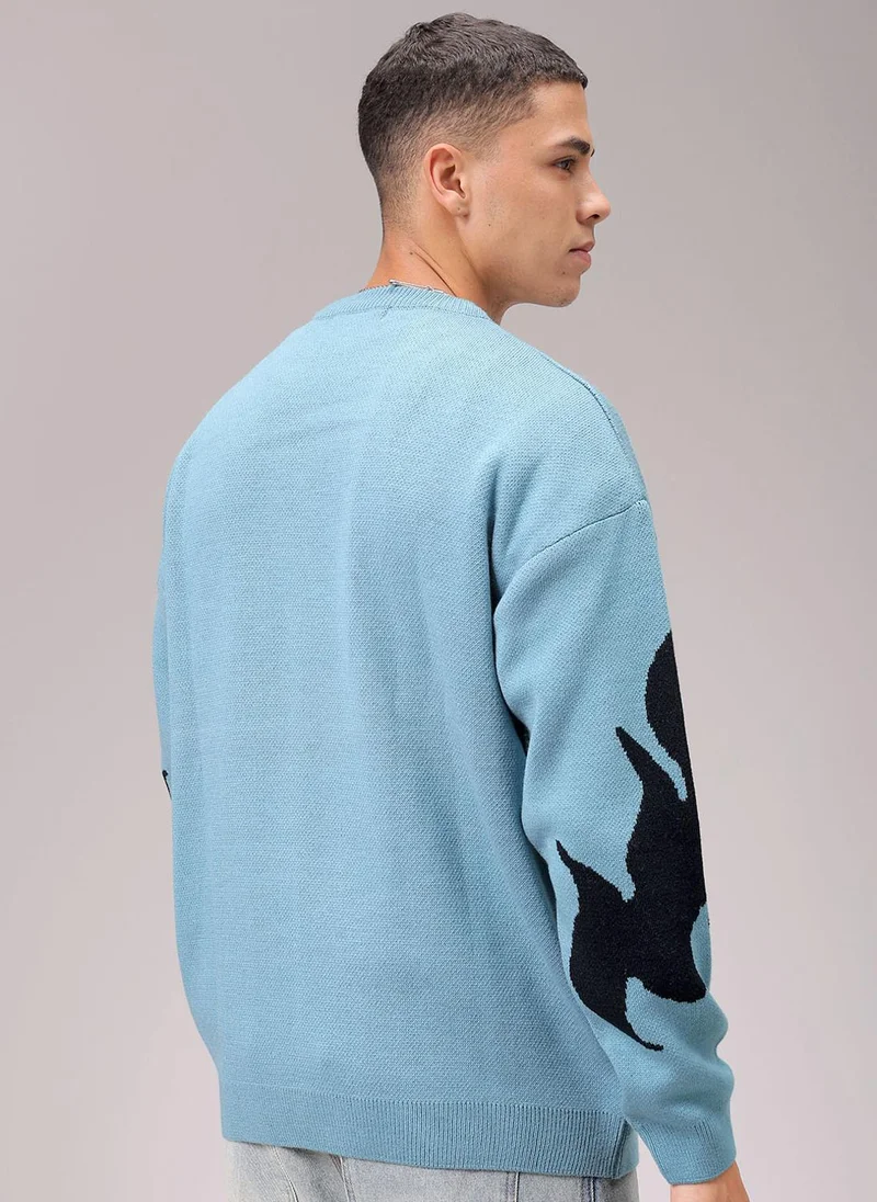 ذا انديان كراج كو Men Oversized Graphic Crew Neck Sweater