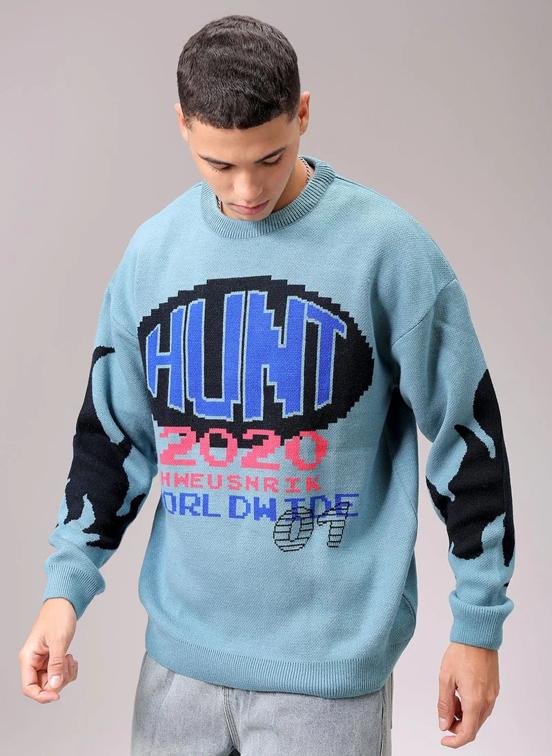 ذا انديان كراج كو Men Oversized Graphic Crew Neck Sweater