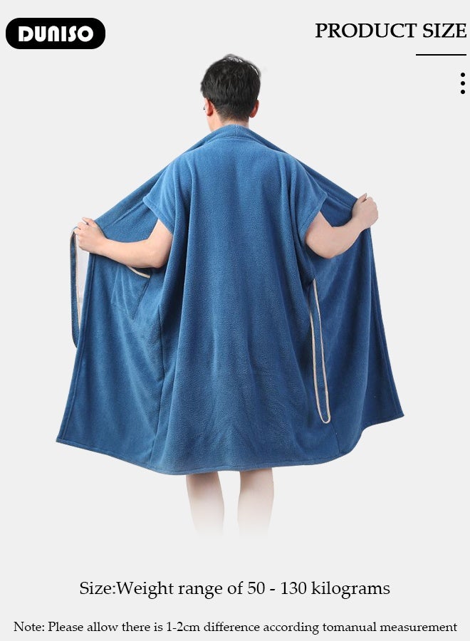 DUNISO روب حمام للرجال، روب حمام طويل خفيف الوزن للرجال، ناعم، سريع الجفاف، روب حمام رياضي، روب حمام ماص للماء سريع الجفاف، روب حمام بلون بحيرة زرقاء - Image 4