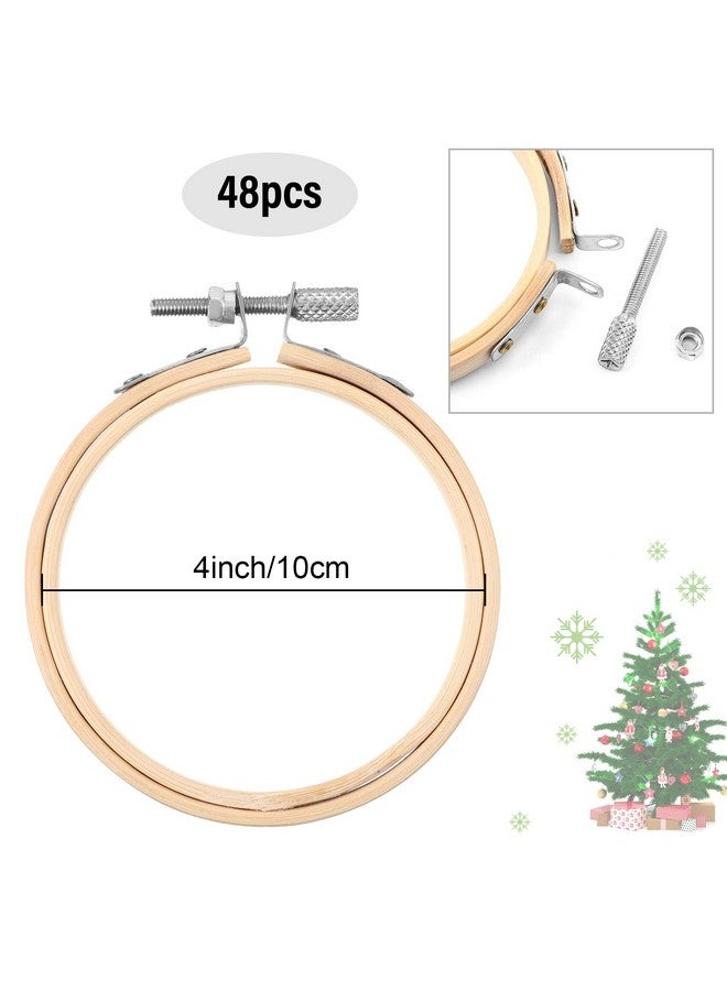 Hoteam Hoteam 48 Pcs Small Embroidery Hoop Bulk Tiny Wooden Round Hoops Bamboo Sewing Hoop Circle Cross Stitch Embroidery Hoop for Craft Art Handy Sewing Home Ornaments Christmas Decoration (4 Inch)  - Image 2