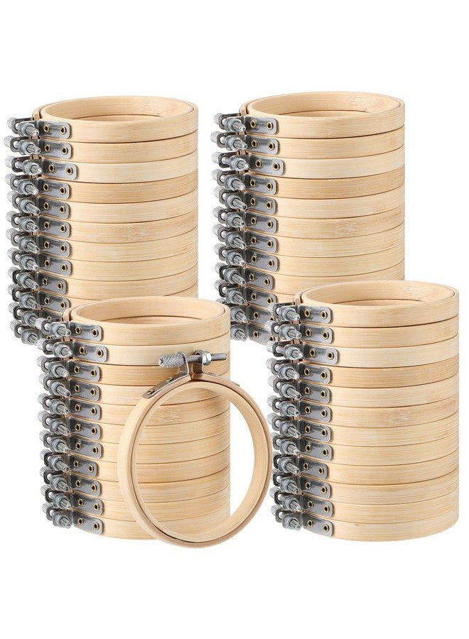 Hoteam Hoteam 48 Pcs Small Embroidery Hoop Bulk Tiny Wooden Round Hoops Bamboo Sewing Hoop Circle Cross Stitch Embroidery Hoop for Craft Art Handy Sewing Home Ornaments Christmas Decoration (4 Inch)  - Image 1