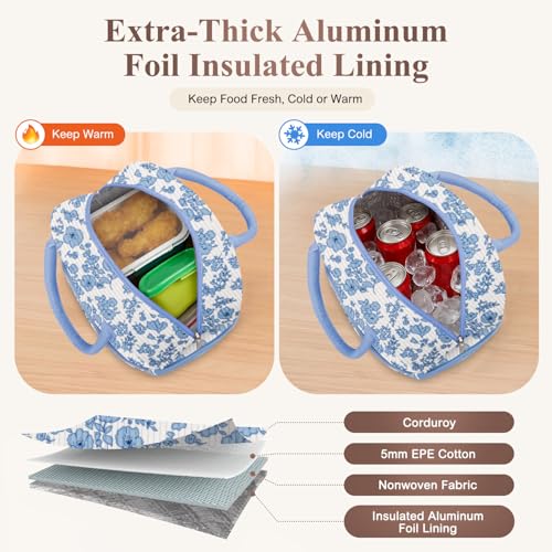 KUBYA Lunch Bag Lunch Box for Women Cute Corduroy Insulated Reusable Work Leakproof Simple Adults Large Lunch Boxes Tote Bag Men Cooler Bag - Image 3